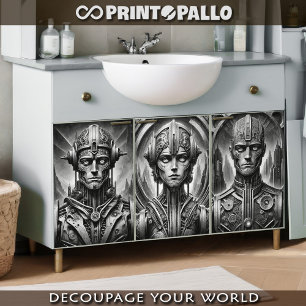 Feuille De Papier Cadeau Hommage à Fritz Lang Metropolis. Trois têtes métal