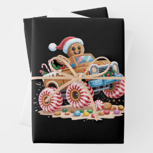 Feuille De Papier Cadeau Homme en pain d'épice de camion monstre Noël cuiss