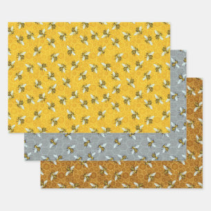 Feuille De Papier Cadeau Honeybee Honeypeb Beehive Bees Apiary Motifs