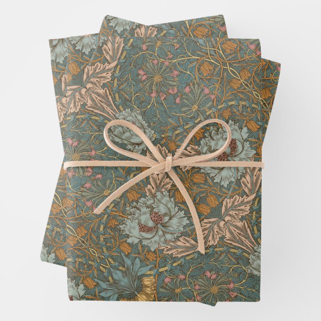 Feuille De Papier Cadeau Honeysucké Delight William Morris Larkspur (En situation)