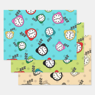 Feuille De Papier Cadeau Horloge réveil bleu vert beige