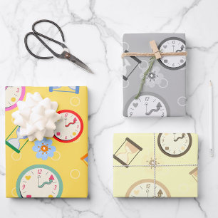 Feuille De Papier Cadeau Horloges adorables et fête des fleurs