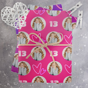 Feuille De Papier Cadeau Hot rose violet Cercle photo Coeur Anniversaire