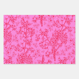 Feuille De Papier Cadeau Hot rose Y2K Vintage Floral moderne Botanique