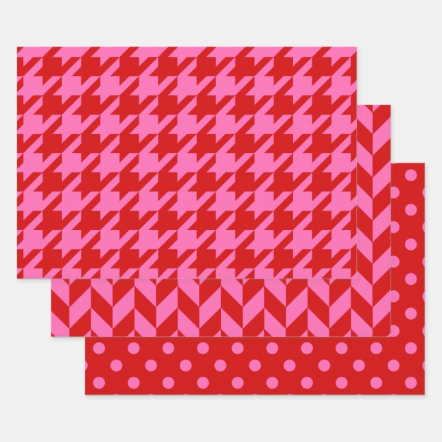 Feuille De Papier Cadeau Houndstooth, Herringbone, Dot do-it-yourself Coule (Lot)