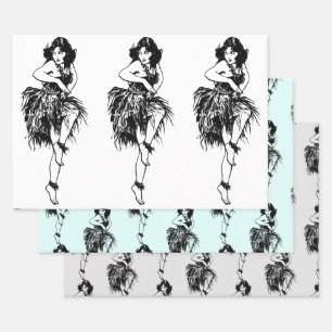 Feuille De Papier Cadeau Hula Dancer Aquarelle originale Miranda B & W