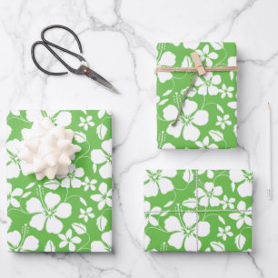 FEUILLE DE PAPIER CADEAU HULA HAÏIENNE (HIBISCUS) LIME