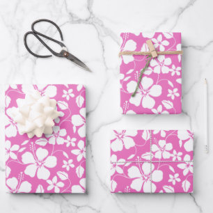 FEUILLE DE PAPIER CADEAU HULA HAÏIENNE (HIBISCUS) ROSE