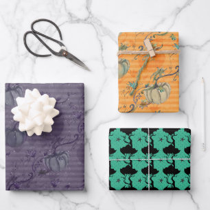 Feuille De Papier Cadeau Humeur Halloween violet orange et turquoise 