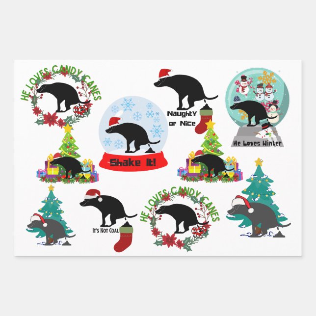 Feuille De Papier Cadeau Humour de Noël de chien (Devant)