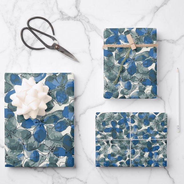 Feuille De Papier Cadeau Hydrangea bleu (Recto)