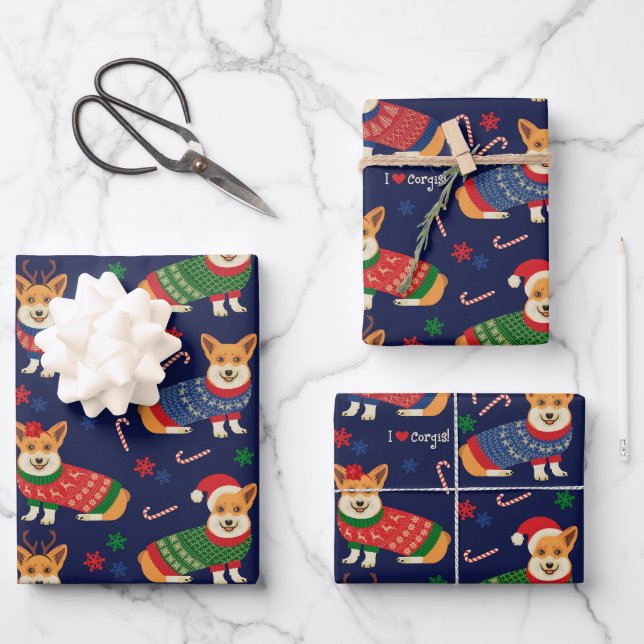 Feuille De Papier Cadeau I Love Corgis Christmas Sweater (Recto)