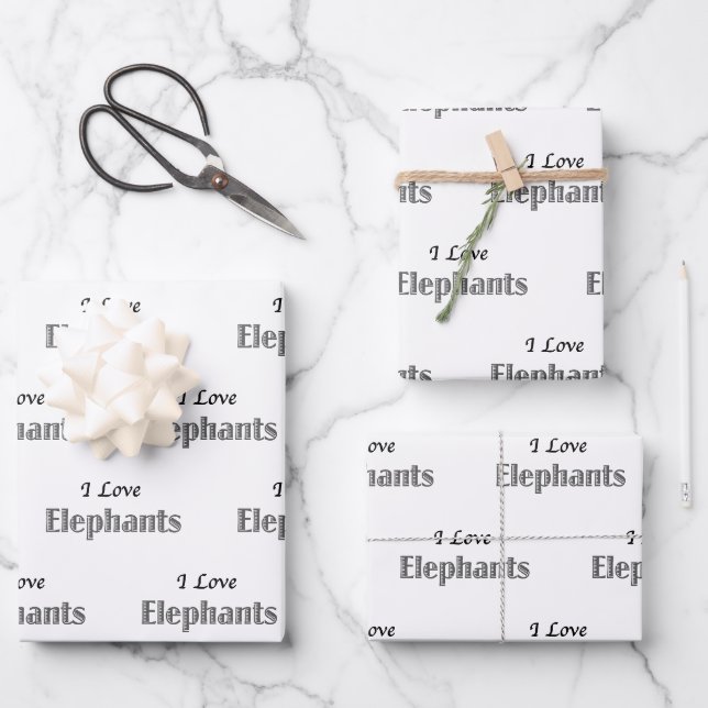 Feuille De Papier Cadeau I Love Elephants (Recto)