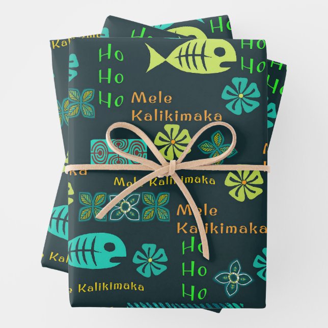 Feuille De Papier Cadeau Icône hawaïenne Mele Kalikimaka enveloppement cade (En situation)