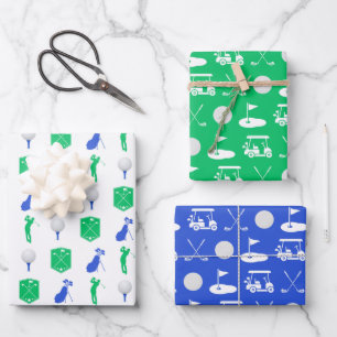 Feuille De Papier Cadeau Icônes de golf bleu et vert
