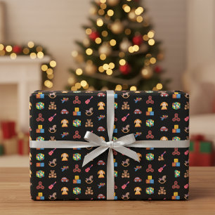Feuille De Papier Cadeau Icônes de jouets pour enfants enveloppant du papie