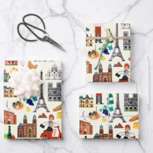 Feuille De Papier Cadeau Icônes de voyage France Design