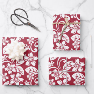 FEUILLE DE PAPIER CADEAU ÎLE PLUMERIA (ROUGE CARDINAL)