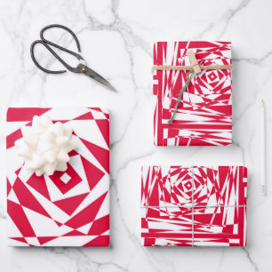 Feuille De Papier Cadeau Illusion abstraite rouge blanc