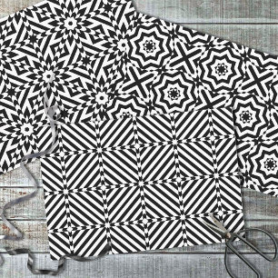 Feuille De Papier Cadeau Illusion optique noire et blanche Motifs de mosaïq