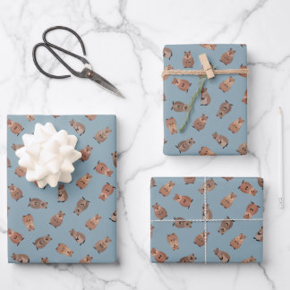 Feuille De Papier Cadeau Illustrated Quokkas on Light Gray-Blue