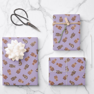 Feuille De Papier Cadeau Illustrated Quokkas on Light Purple