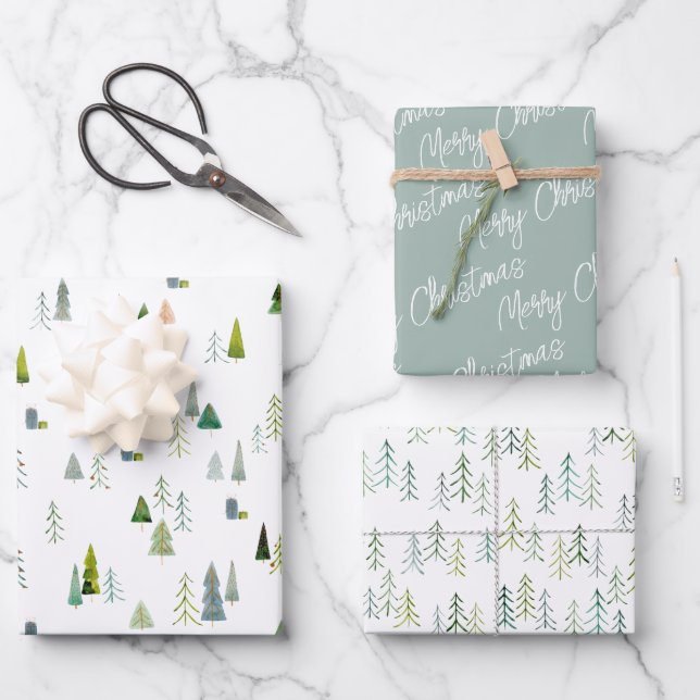 Feuille De Papier Cadeau Illustration des arbres de Noël (Recto)