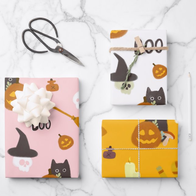 Feuille De Papier Cadeau Illustration d'Halloween (Recto)