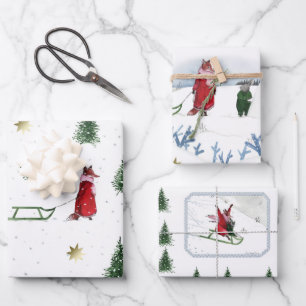 Feuille De Papier Cadeau Illustration Du Jour De Neige Du Renard Et Du Lapi