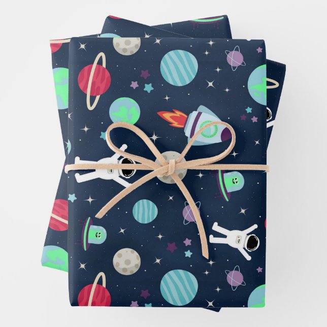 Feuille De Papier Cadeau Illustration du Motif spatial (En situation)