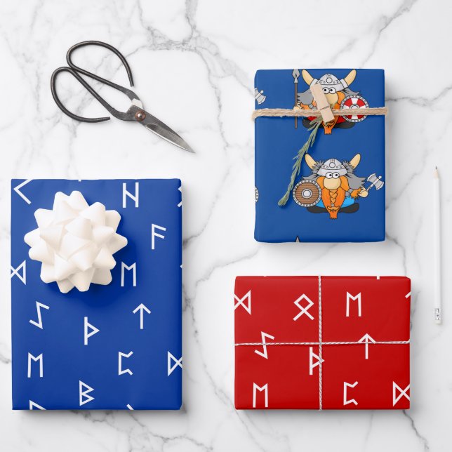 Feuille De Papier Cadeau Illustrations de Little Vikings et de Viking Runes (Recto)