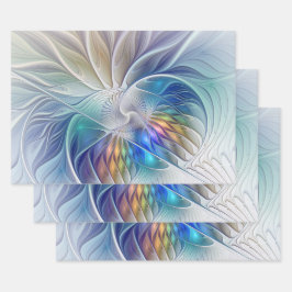 Feuille De Papier Cadeau Imaginaire Floral, Fleur Fractale Abstraite coloré