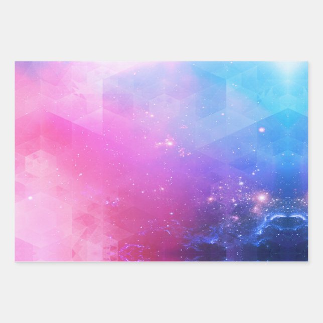 Feuille De Papier Cadeau Imaginaire Futuriste Space Pink Blue Ombre (Devant)
