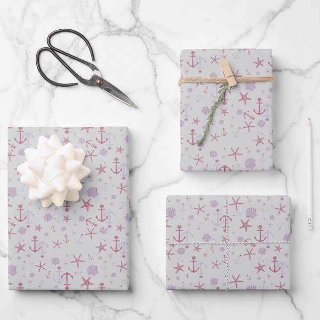 Feuille De Papier Cadeau Imaginaire nautique - gris (Recto)