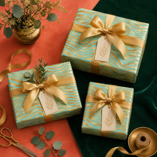 Feuille De Papier Cadeau Impression Animale Dorée Fond Menthe
