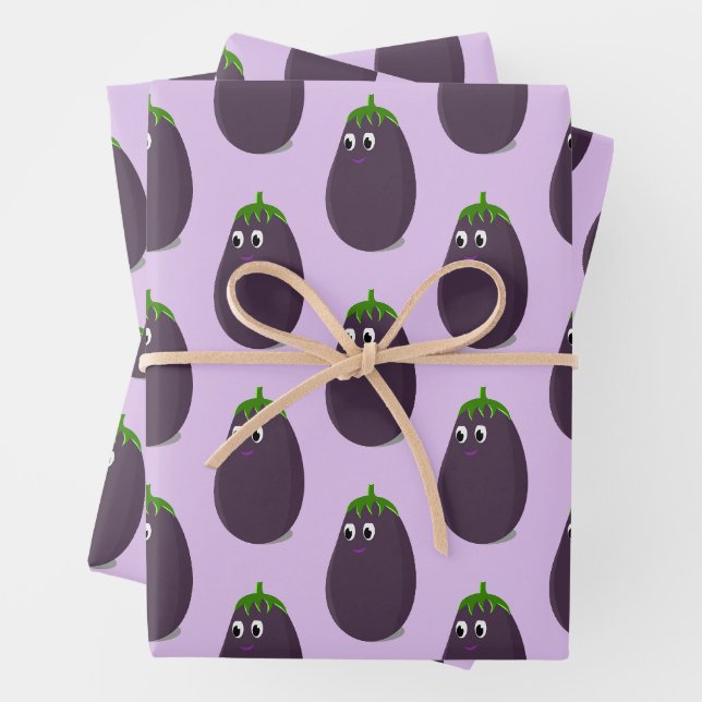 Feuille De Papier Cadeau Impression d'aubergines mignonnes (En situation)