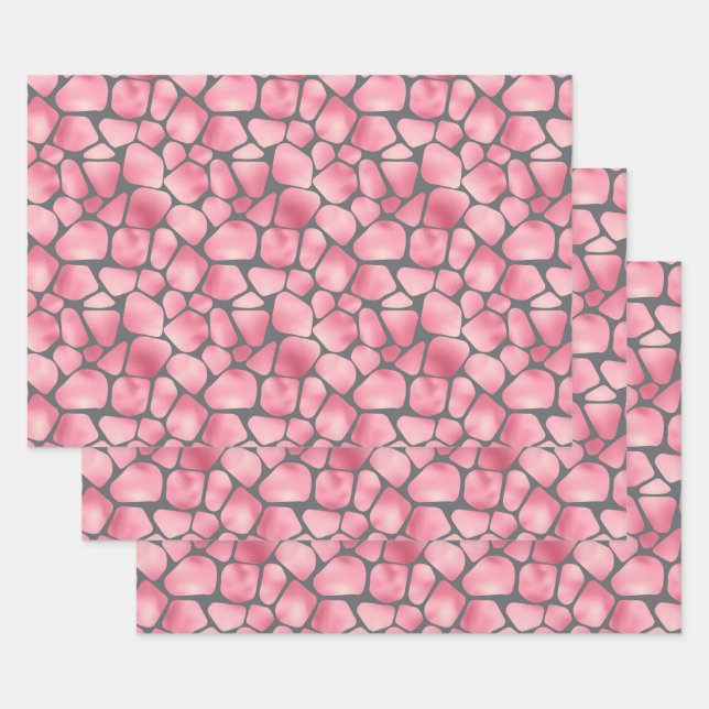 Feuille De Papier Cadeau Impression de girafe rose et gris (Lot)