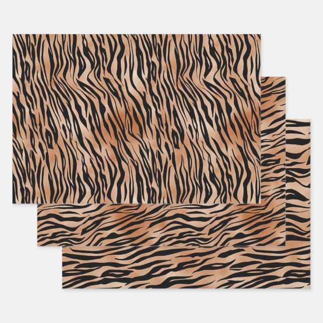 Feuille De Papier Cadeau Impression de tigre orange noir (Lot)