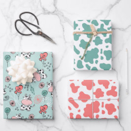 Feuille De Papier Cadeau Impression de vaches et de vaches de dessin