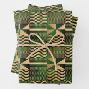 Feuille De Papier Cadeau Impression Kwanzaa Kente (Vert/Or)