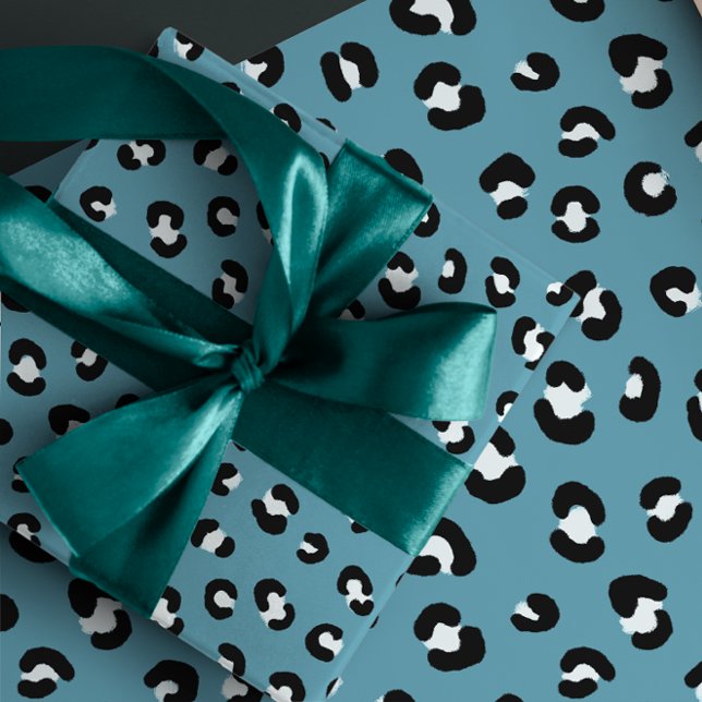 Feuille De Papier Cadeau Impression léopard bleu sarcelle (Créateur téléchargé)