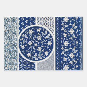 Feuille De Papier Cadeau Imprimantes de découpage en bleu chinois