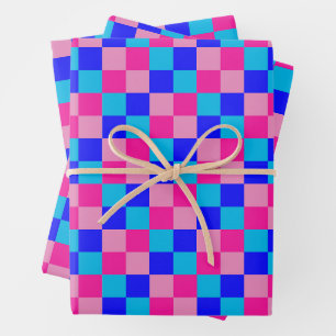 Feuille De Papier Cadeau Imprimé à carreaux rose et bleu