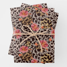 Feuille De Papier Cadeau Imprimé floral animal de léopard