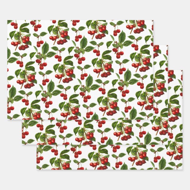 Feuille De Papier Cadeau Imprimerie de cerise botanique rouge profond (Lot)
