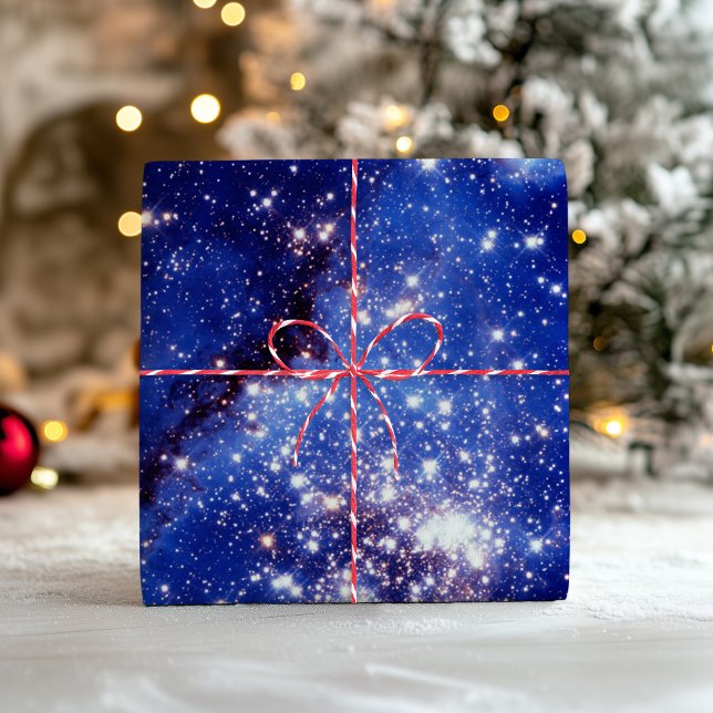 Feuille De Papier Cadeau Indigo Blue Celestial Stars Superposition photo Vi (Indigo Blue Celestial Stars Vintage Photo Overlay Wrapping Paper Sheets)