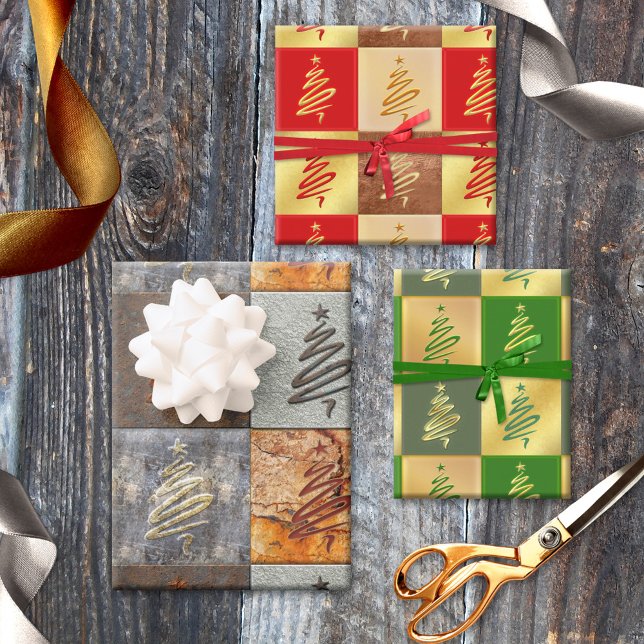Feuille De Papier Cadeau Industrie moderne Art Abstrait Motif Noël (Modern industrial design Christmas wrapping paper sheets with a festive stylized Christmas tree)