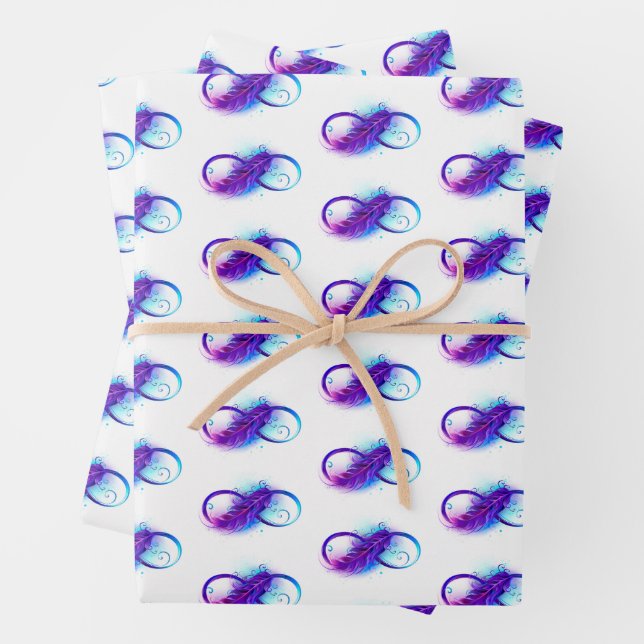 Feuille De Papier Cadeau Infinity with purple feather (En situation)