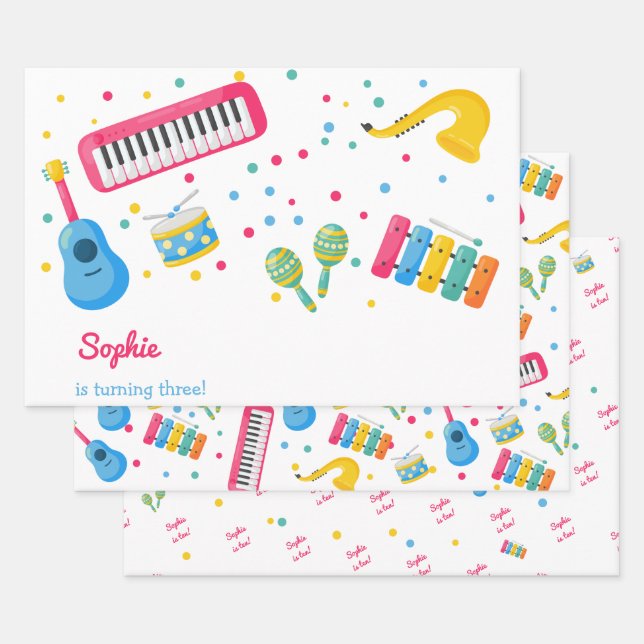 Feuille De Papier Cadeau Instruments de musique anniversaire de enfant (Lot)