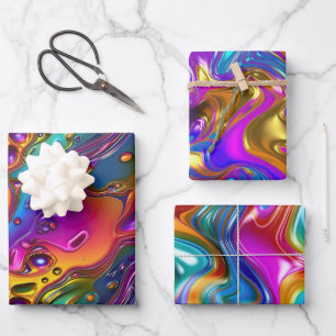 Feuille De Papier Cadeau Iridescente Liquid Chrome Effet Design